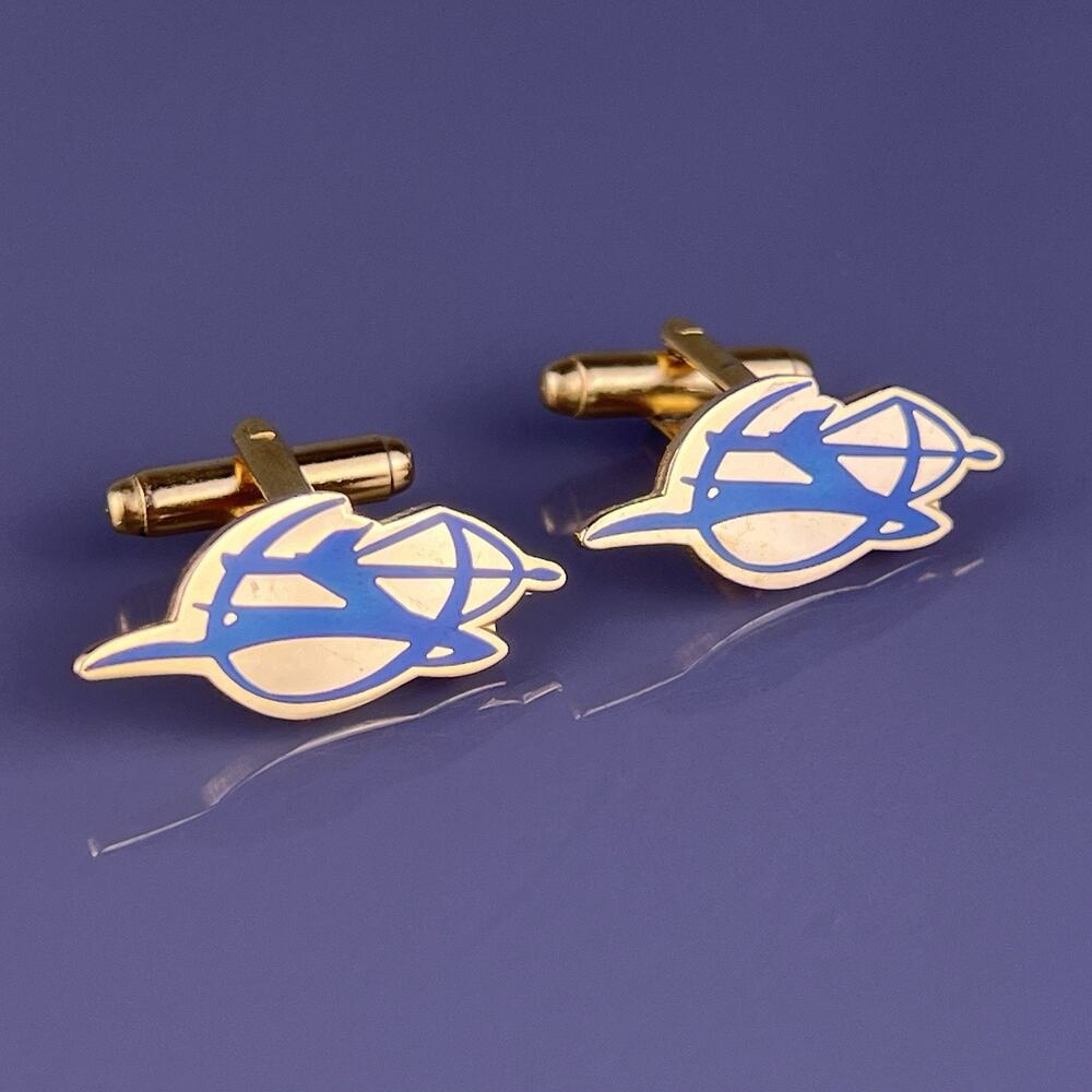 Sagittarius Stylized Zodiac Cufflinks Gold Tone Blue Centaur Vintage Jupiter